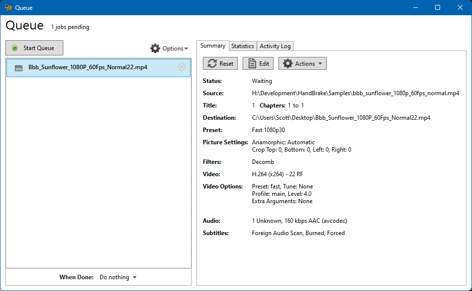Очередь кодирования HandBrake