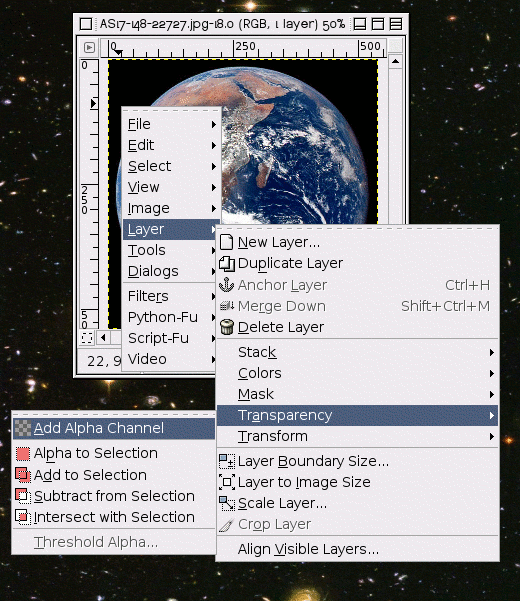 Команда Add Alpha Channel в GIMP