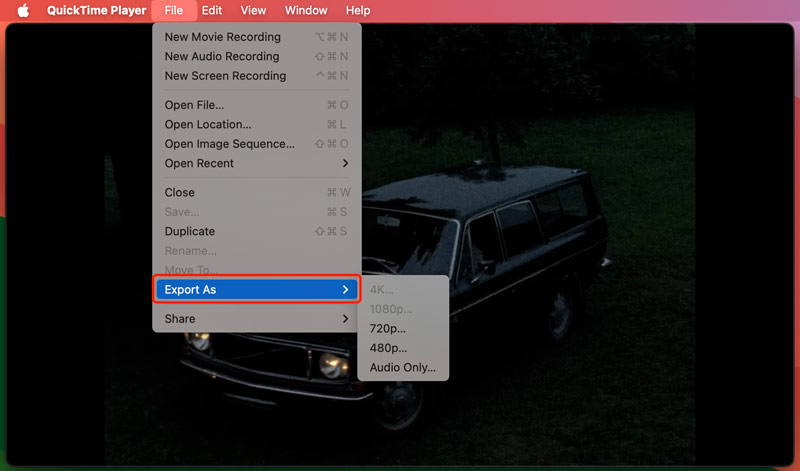 Экспорт MP4 в MOV через QuickTime Player