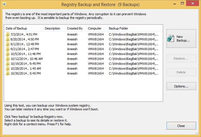 Registry Backup and Restore