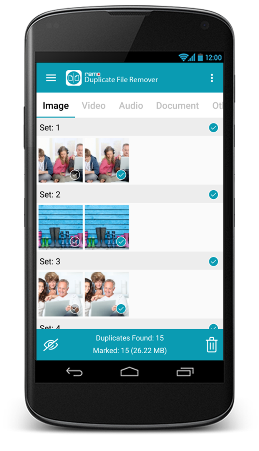Android-результаты Remo Duplicate File Remover с наборами изображений и счётчиком Duplicates Found