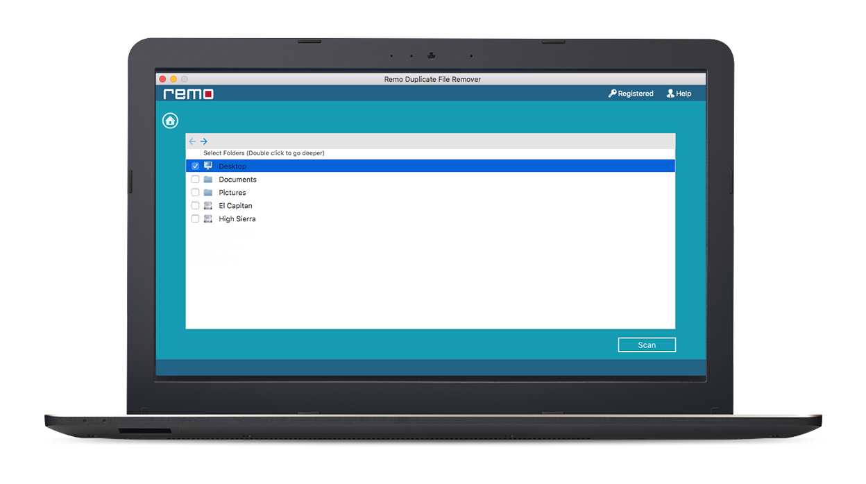 Окно выбора папки в Remo Duplicate File Remover для Mac с кнопкой Scan
