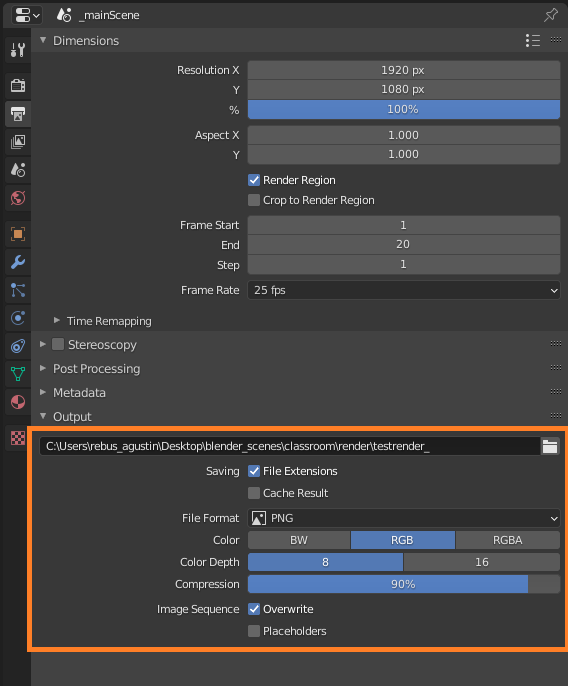 Output Properties в Blender