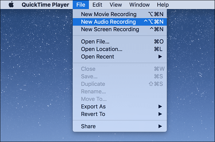 QuickTime Player: новая аудиозапись