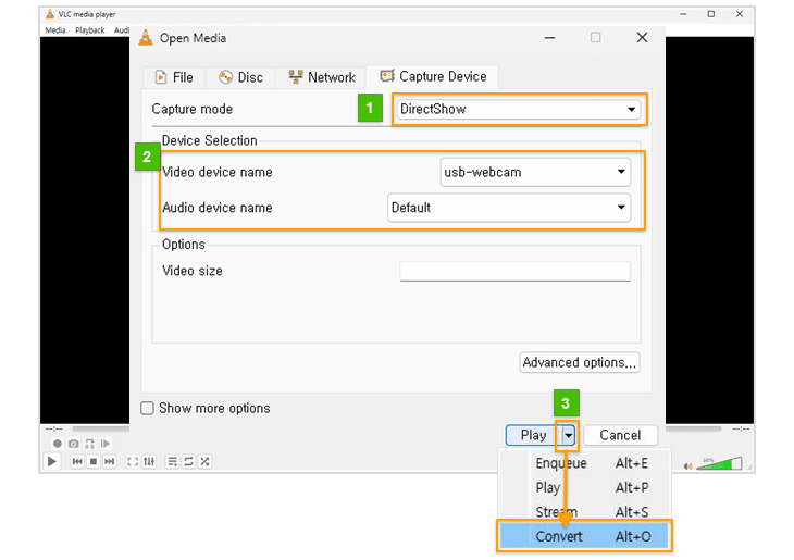 Запись веб-камеры в VLC