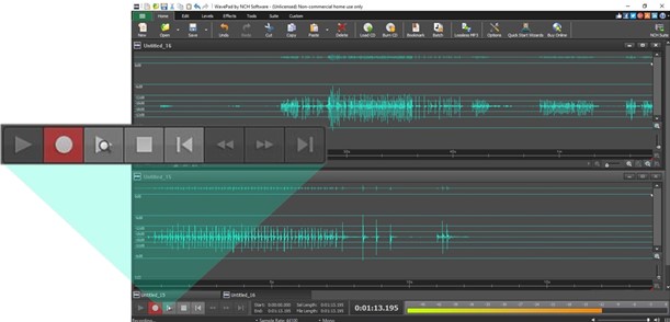 Окно записи в WavePad