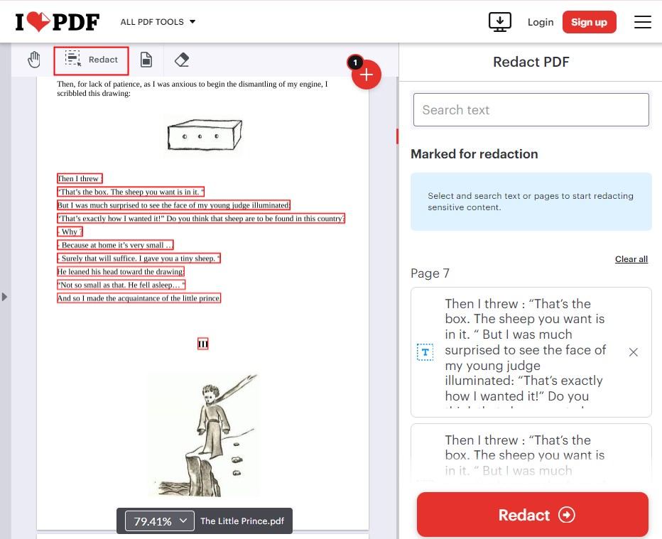 Redact PDF в iLovePDF