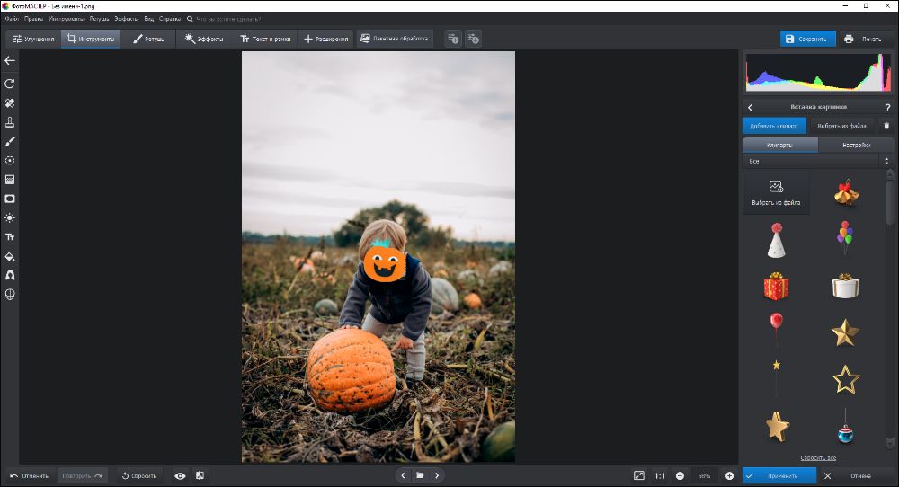 ФотоМАСТЕР — вставка картинки и работа с элементами поверх фото
