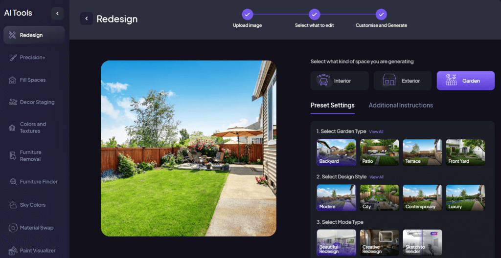 Интерфейс HomeDesignsAI Redesign Tool
