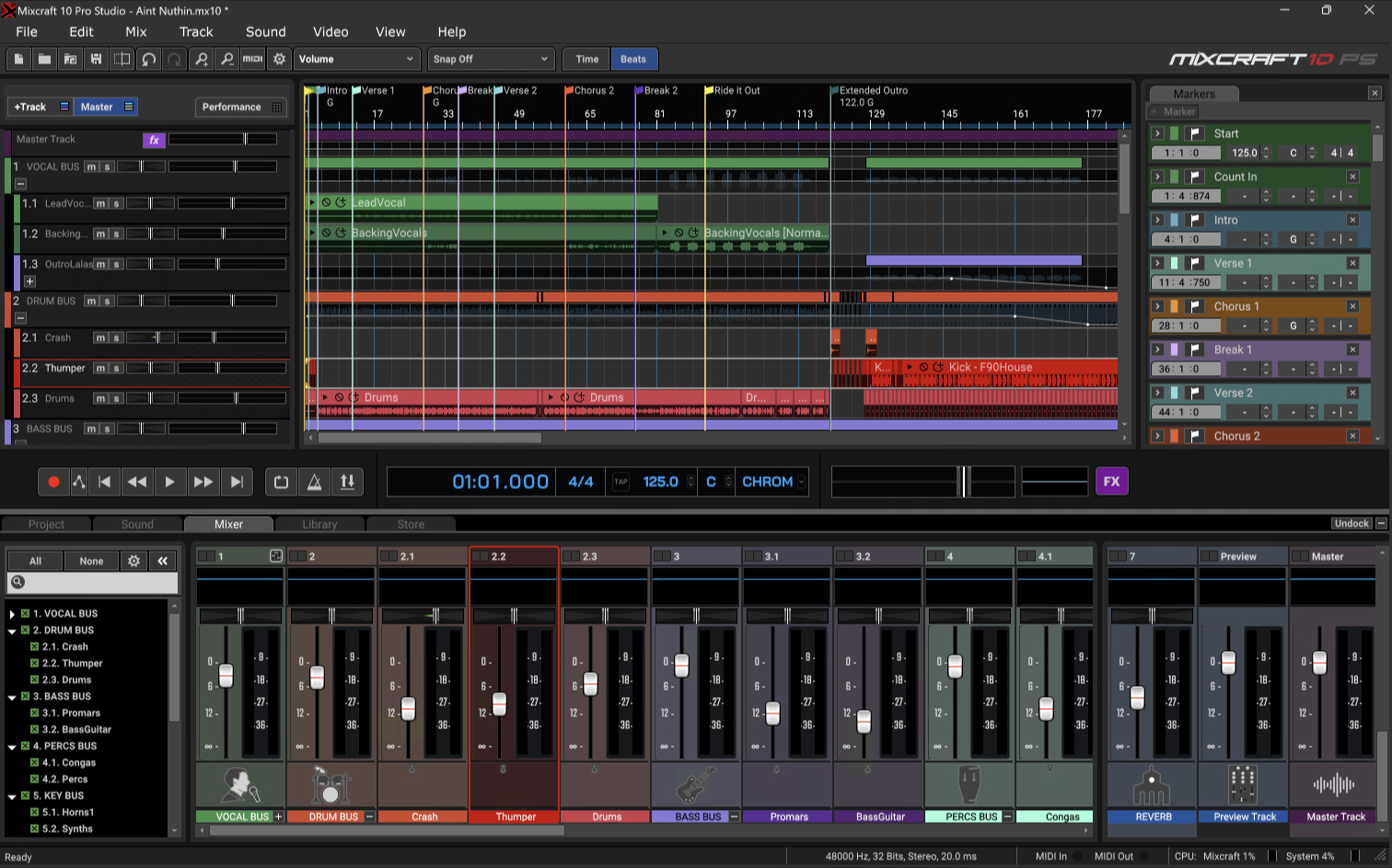 Главное окно Acoustica Mixcraft 10.6