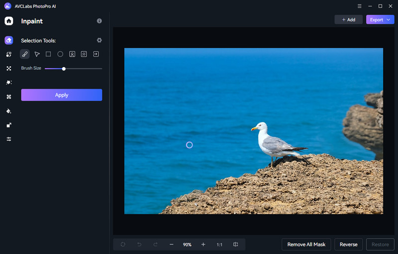 Inpaint в AVCLabs PhotoPro AI: выбор инструмента удаления объектов