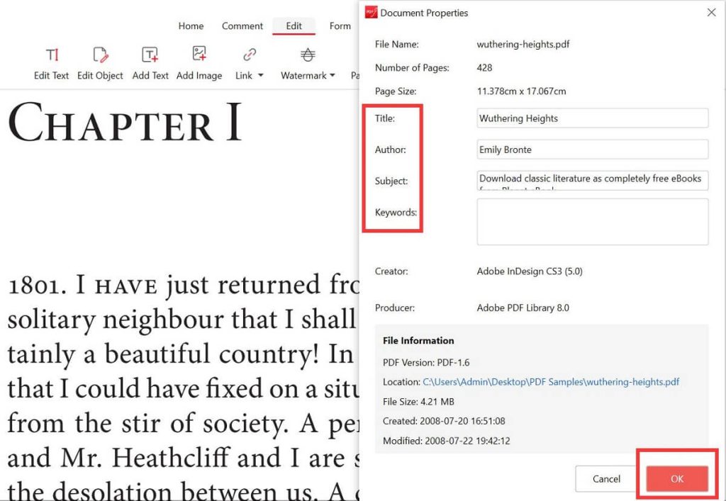Удаление сведений PDF в PDFgear