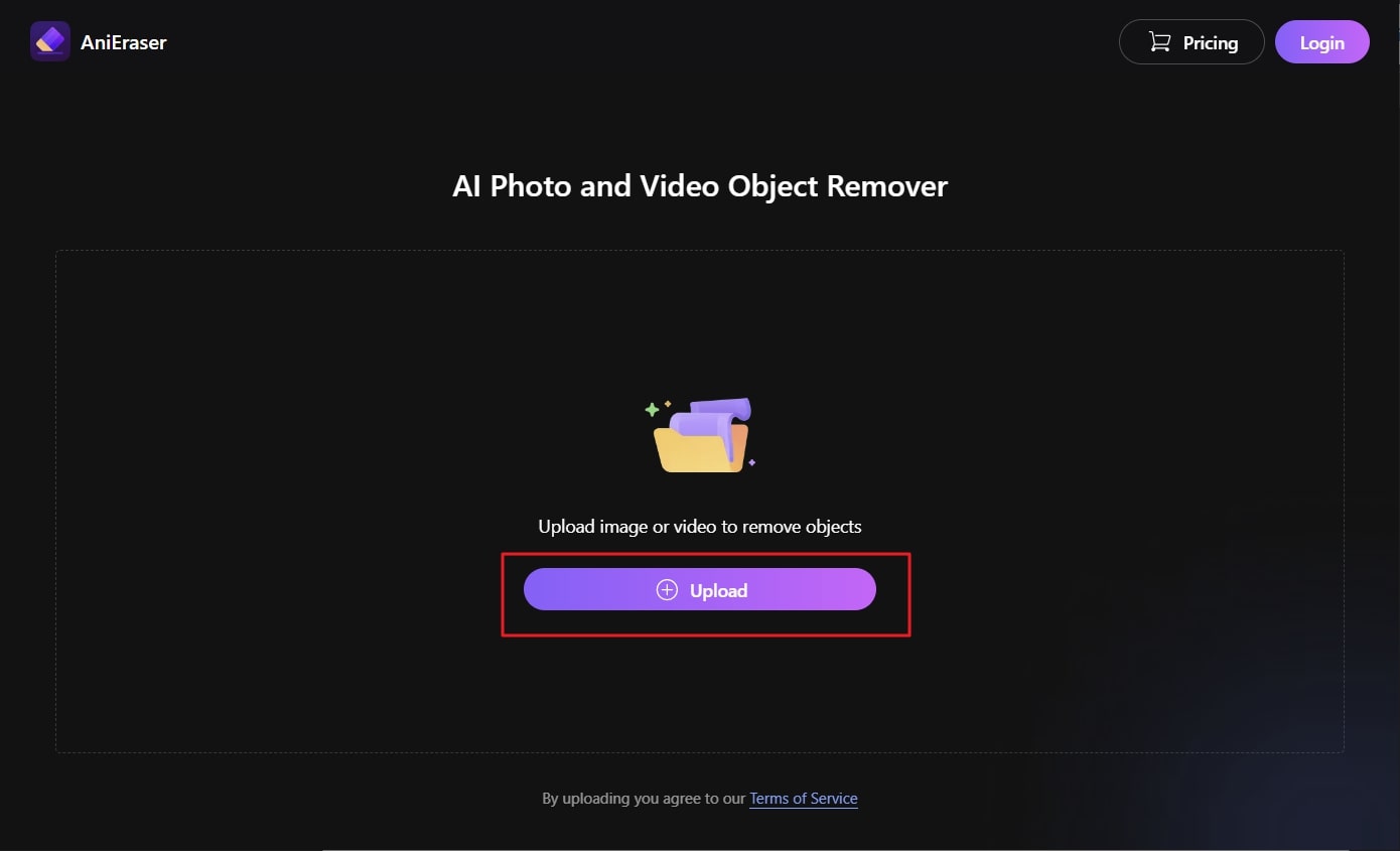 AniEraser — окно загрузки фото или видео