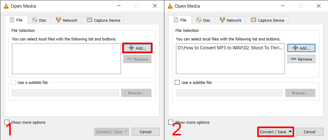 Окно конвертации VLC для MP3