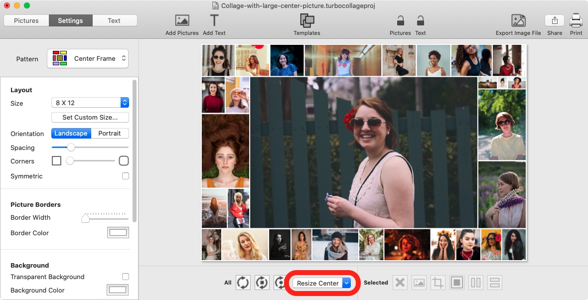 TurboCollage: управление Resize Center в режиме Center Frame