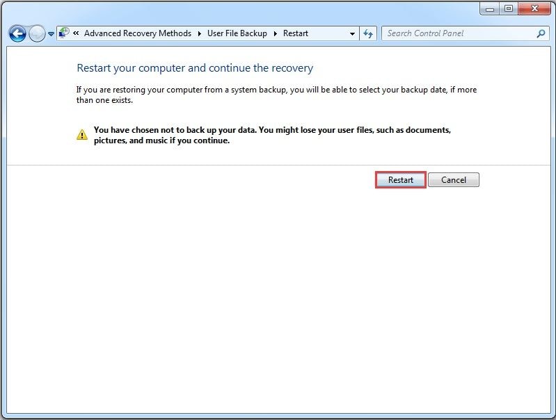 Общий экран восстановления Windows 7