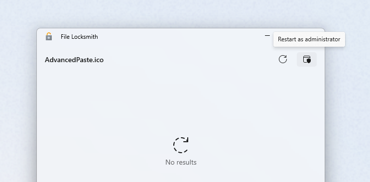 Окно PowerToys File Locksmith с кнопкой Restart as administrator