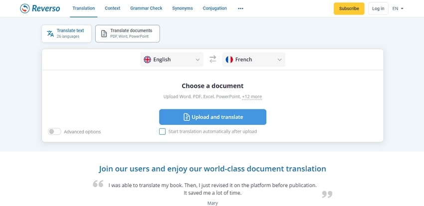 Интерфейс Reverso Documents