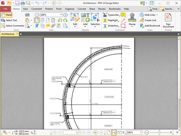 Интерфейс PDF-XChange Editor в режиме Ribbon UI