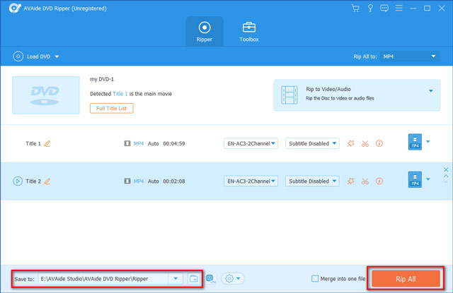 Запуск риппинга в AVAide DVD Ripper