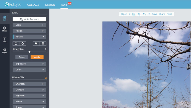 Инструмент Rotate и Straighten в FotoJet Photo Editor