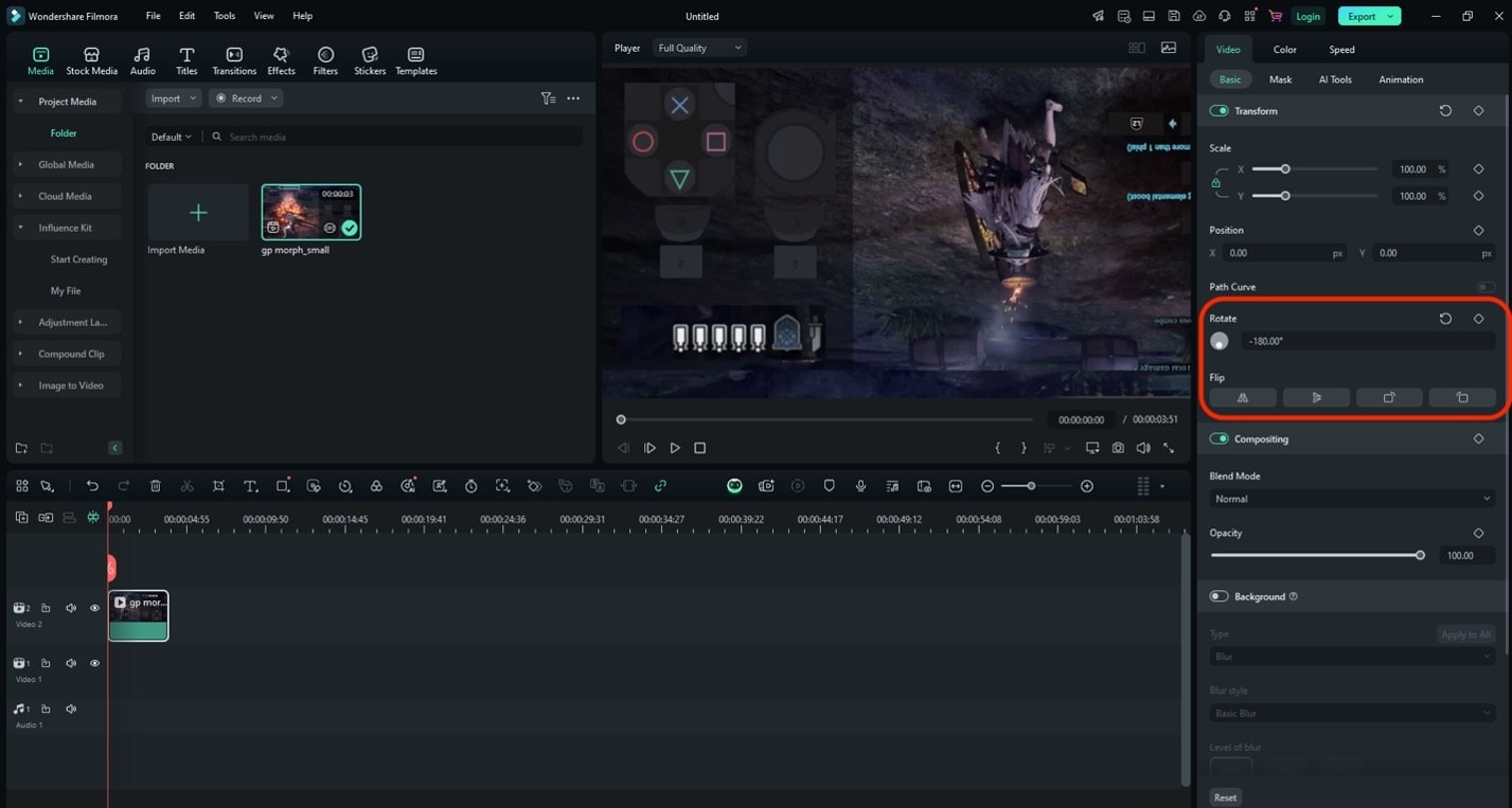 Filmora — инструменты Transform и Rotate