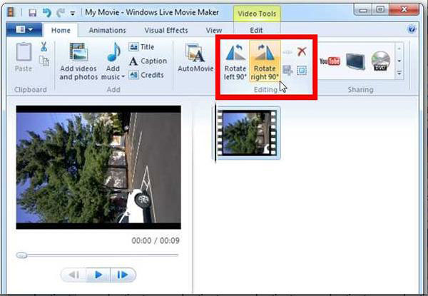 Поворот видео в Windows Movie Maker