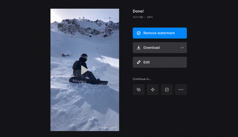 Сохранение видео с fade-эффектом в Clideo