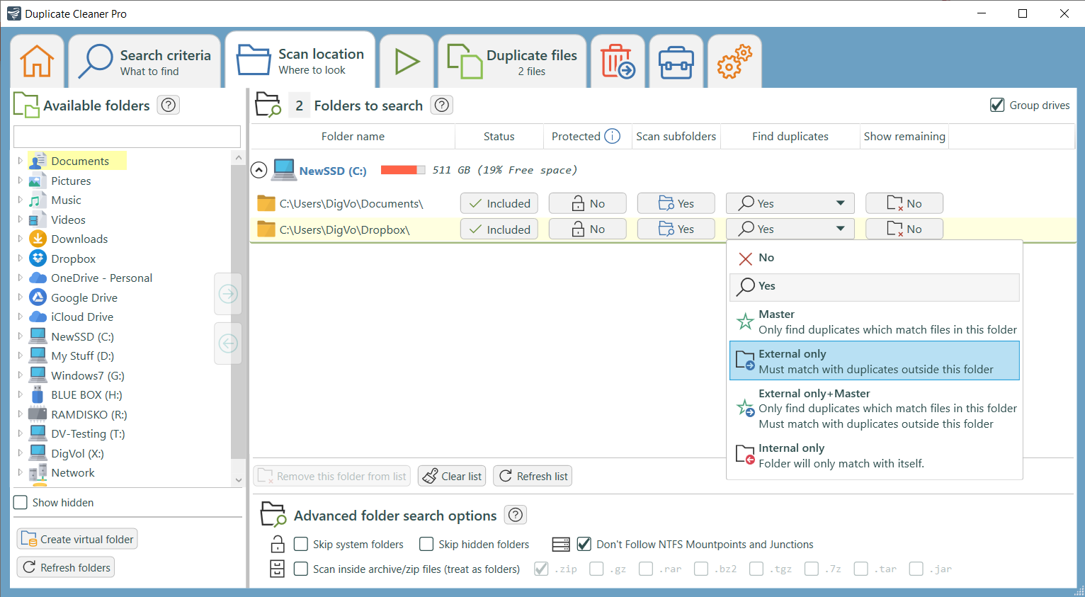 Duplicate Cleaner — Scan location
