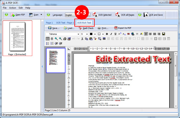 A-PDF OCR: вкладка OCR Rich Text для редактирования распознанного текста