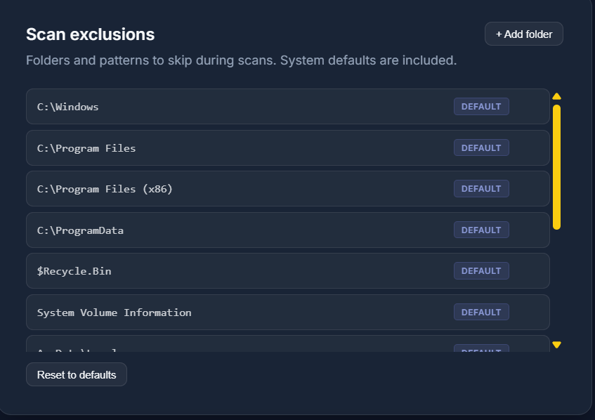 Scan exclusions в настройках PictureEcho