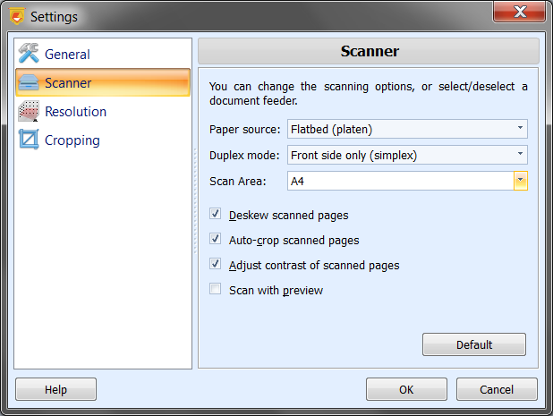 Окно Settings в ScanPapyrus