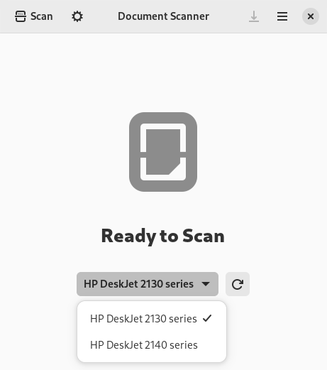 Simple Scan: выбор подключенного сканера