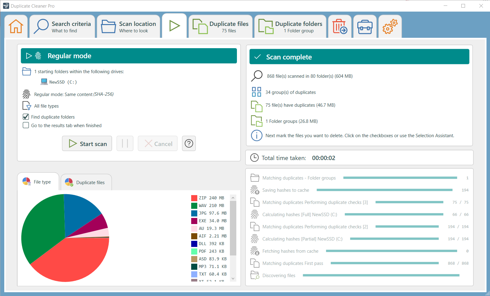 Duplicate Cleaner — Scanning tab