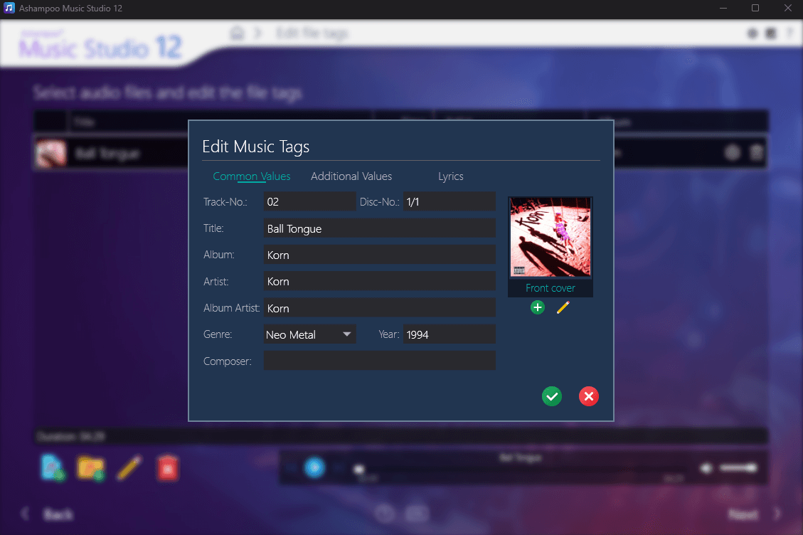 Редактирование метаданных в Ashampoo Music Studio 12