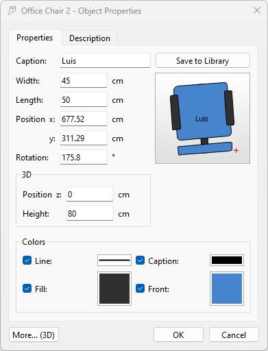 Окно Object Properties в Room Arranger