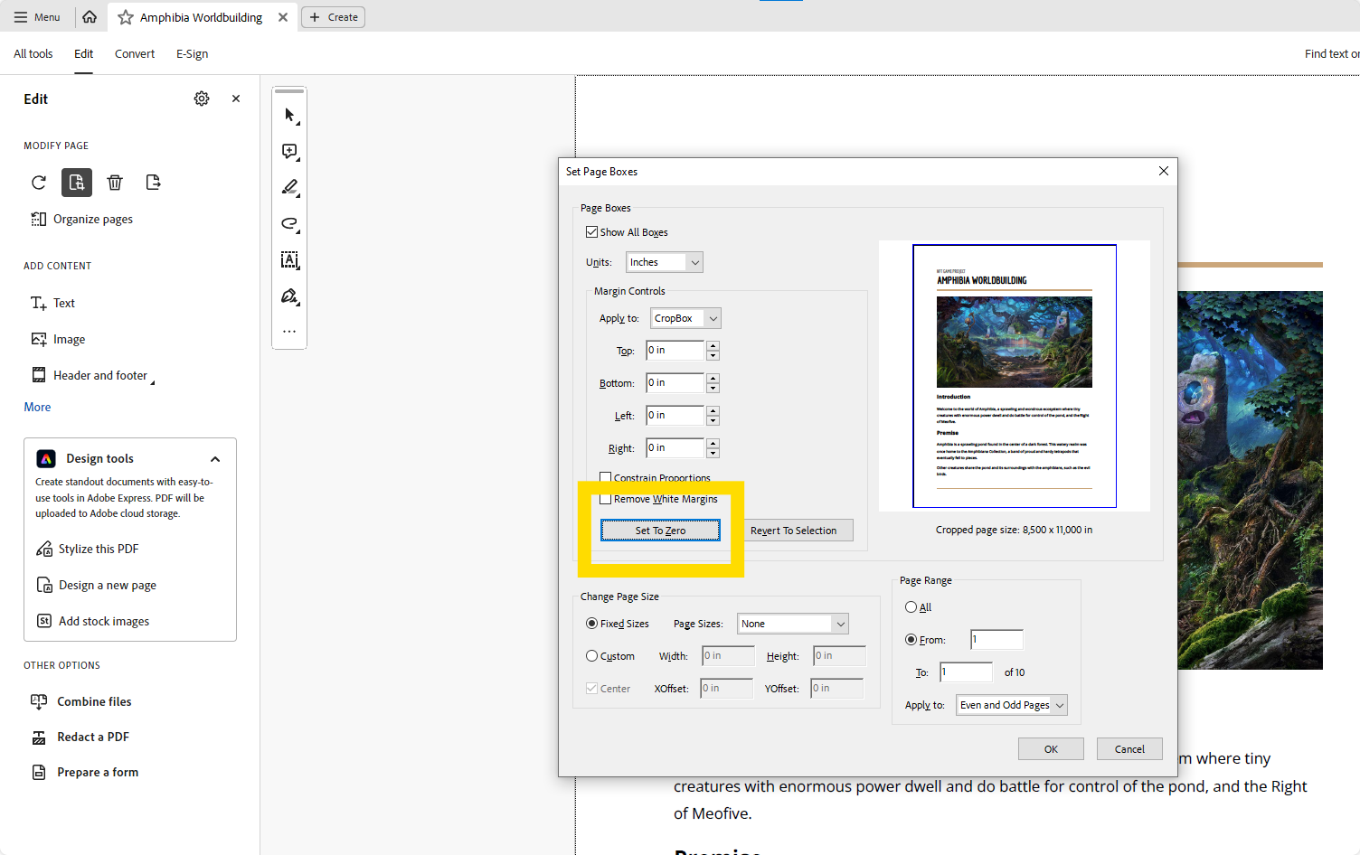 Скриншот Adobe Acrobat Pro с Crop Pages