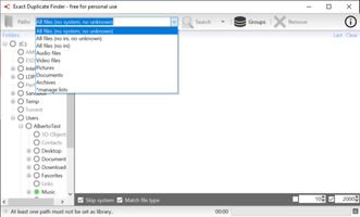 Exact Duplicate Finder — выпадающий список режимов и фильтров поиска