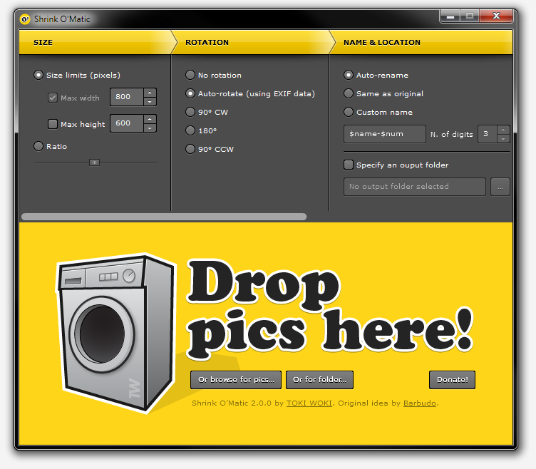 Shrink O’Matic — основное окно программы