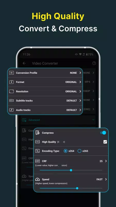 Настройки Video Converter, Compressor на Android