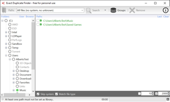 Exact Duplicate Finder — несколько путей в панели Paths