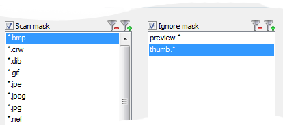 Списки Scan mask и Ignore mask в Detwinner