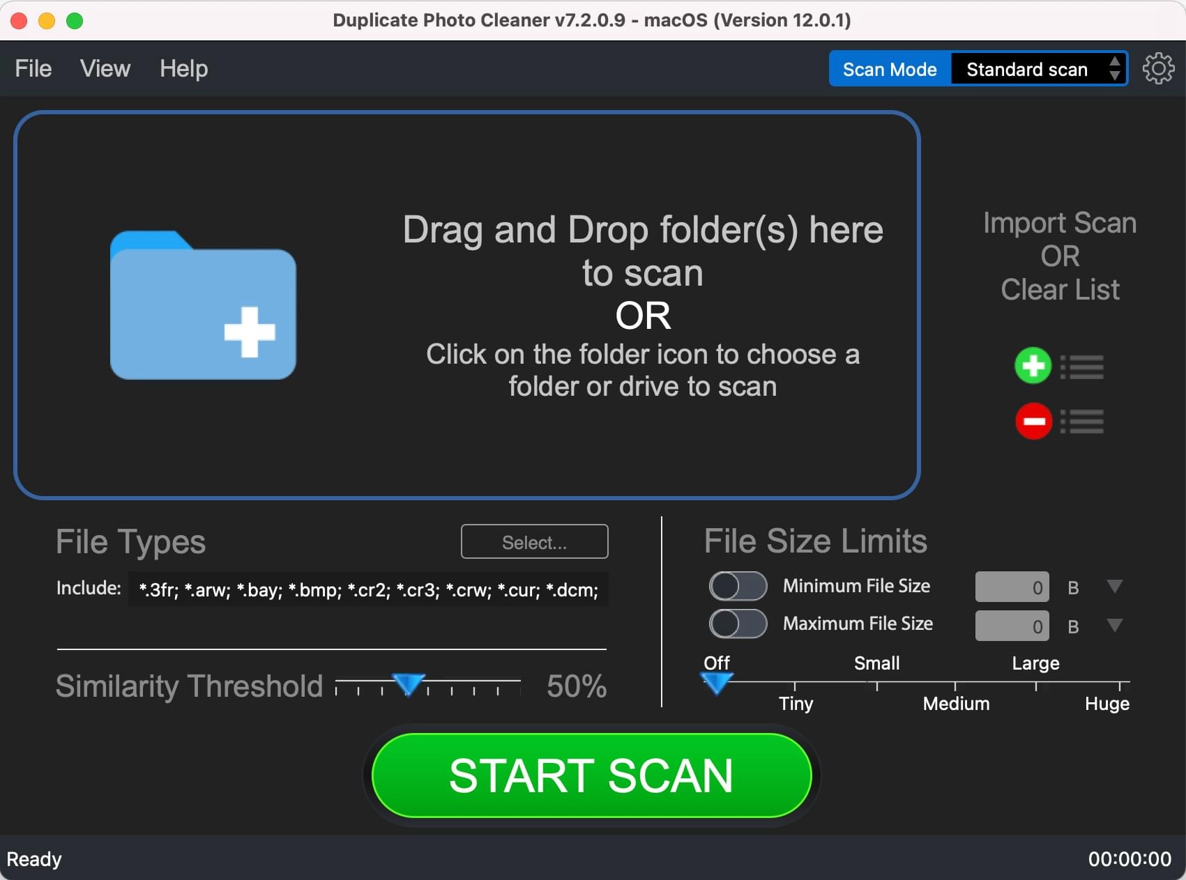 Standard Scan в Duplicate Photo Cleaner: выбор папок и запуск проверки