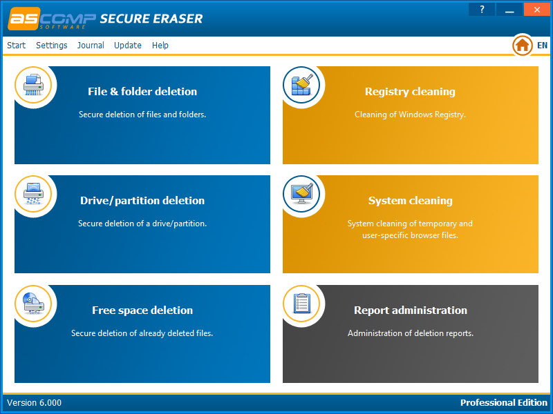 Главный экран ASCOMP Secure Eraser