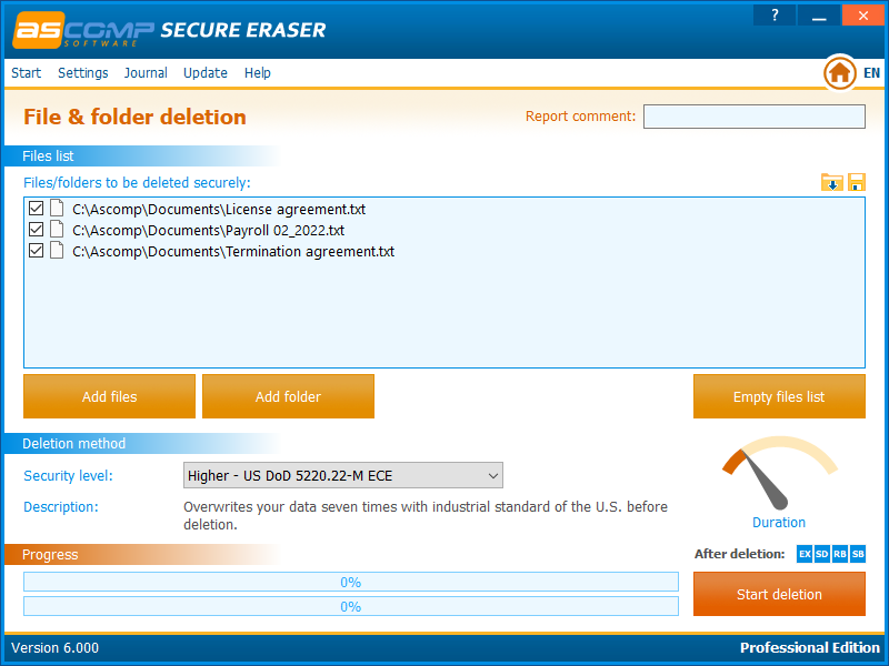 Раздел File & folder deletion в Secure Eraser