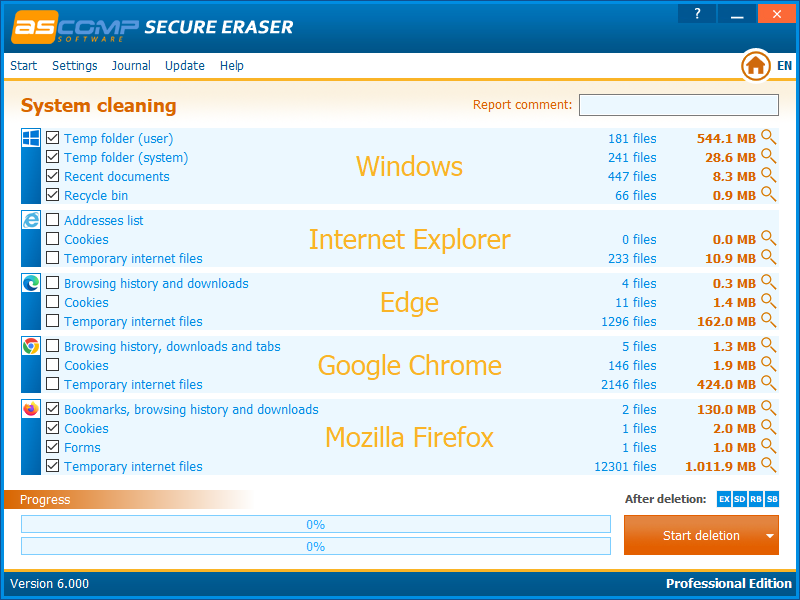 Раздел System cleaning в Secure Eraser
