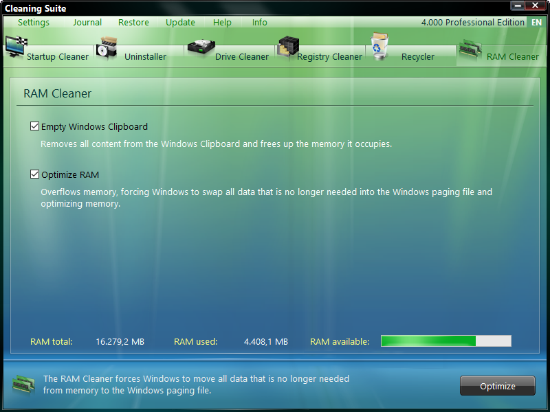 RAM Cleaner в ASCOMP Cleaning Suite