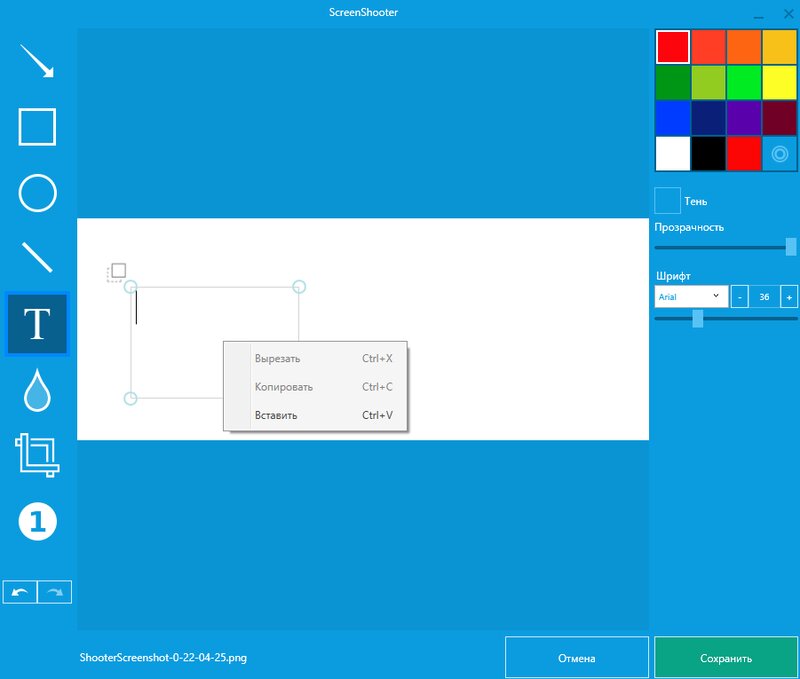 Текстовый инструмент ScreenShooter и параметры оформления
