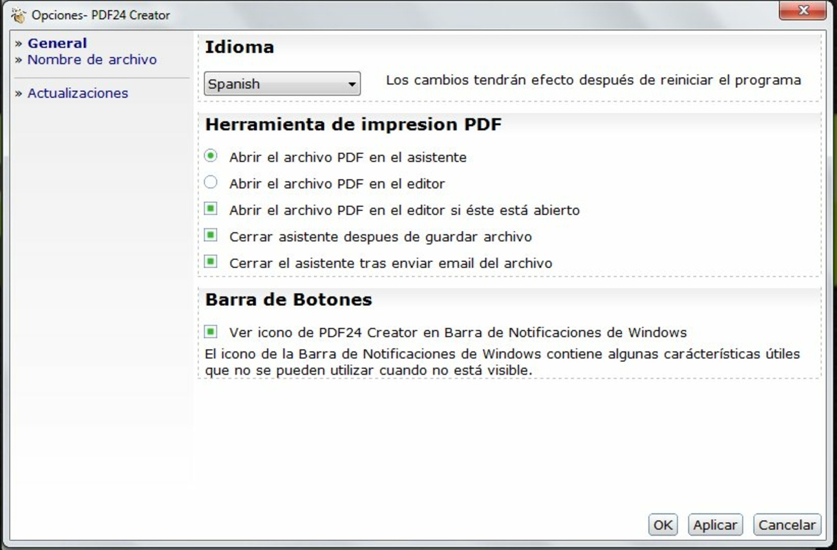 Раздел Settings в PDF24 Creator