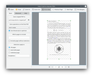 Скриншот Krop с выделенной областью обрезки PDF